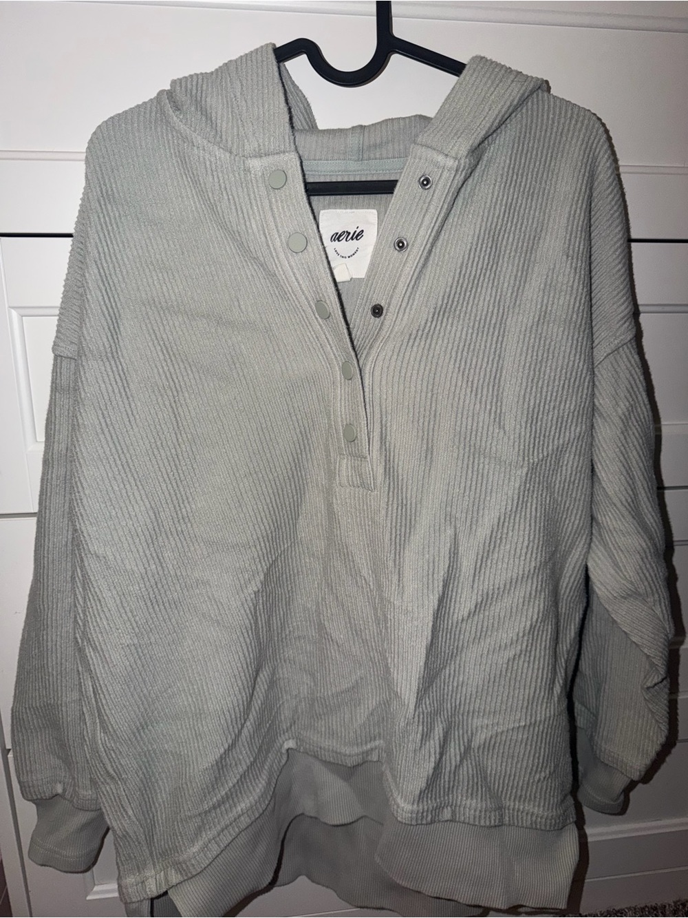 Aerie Ribbed Snap-Front Hoodie in Light Grey XXS
